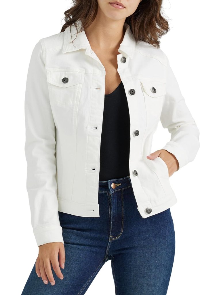 Women’s Off-White Denim Jacket Stretch Casual Button Front